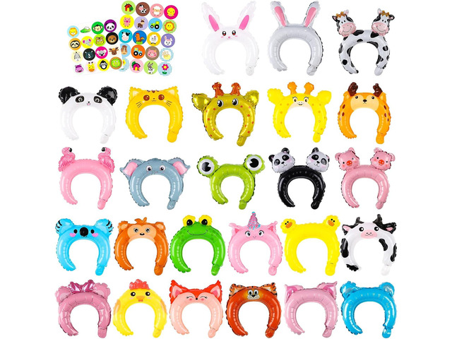 MALLMALL6 50p Zoo Animal Inflatable Headbands Wildlife Balloon Hair Hoop Include Forest Safari Farm Animals Jungle Theme Birthday Party Supplies...
