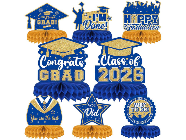 8 Pieces Class of 2026 Graduation Table Decorations - 2026 Congrats Grad Honeycomb Centerpieces, Graduation Table Toppers Decor for 2026 Graduation...