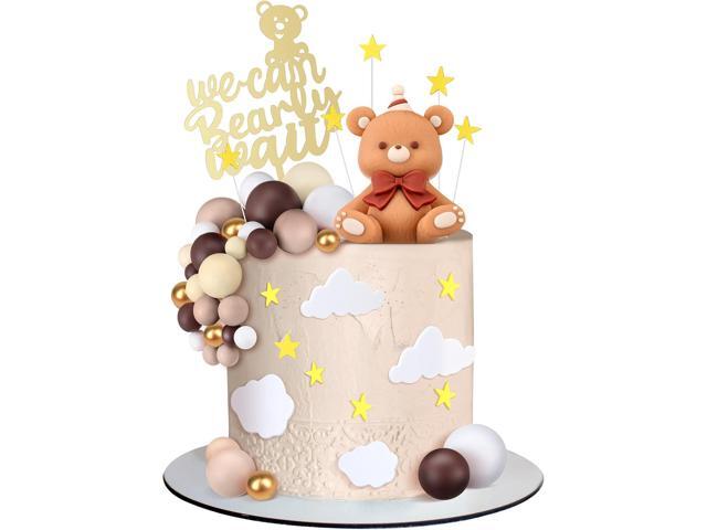 Yinder 54 Pcs Bear Cake Decoration Toppers for Baby Shower Decorations with Balls We Can Bearly Wait Happy Birthday Mini Bear Figurine Cake Party...