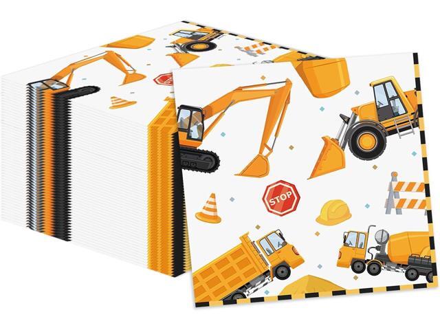50 Pcs Construction Napkins 13 x 13 Inches, Excavator Paper Napkins Construction Theme Disposable Cocktail Napkins for Kids Boys Birthday Party...