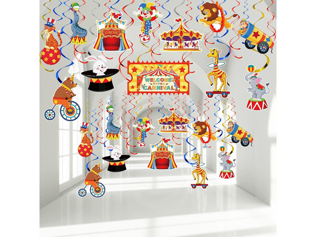 Zonon 36 Pcs Carnival Hanging Swirl Decoration Colorful Circus Theme Animal Party Supply Carnival Theme Party Decor Baby Shower Decor Birthday...