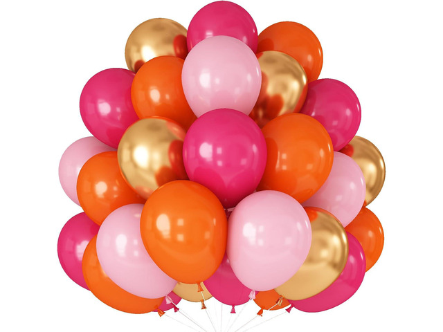 Hot Pink and Orange Gold Balloons 12inch 60pcs Light Pink Metallic Gold Helium Latex Balloon for Arch Birthday Tropical Fiesta Summer Party...