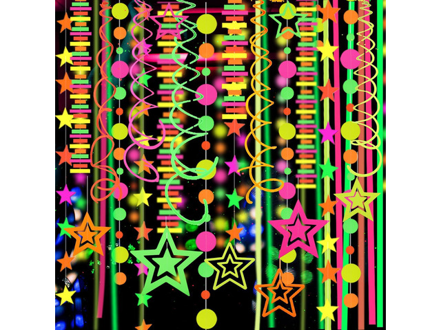 540feet Paper UV Neon Garland Neon Streamers Glow in The Dark Neon Party Supplies and Decorations Glow in The Dark Streamers Blacklight Reactive...