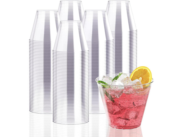 JollyPack 300 Pack Clear Plastic Cups 9 OZ Disposable Heavy-duty Drinking Cups for Christmas, Wedding, Home and Events