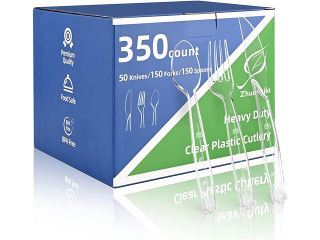 350pc Heavy Duty Plastic Silverware Set: 150 Forks/150 Spoons/50 Knives Commercial Plastic Forks Spoons Knives BPA-Free & Temp-Resistant Bulk.