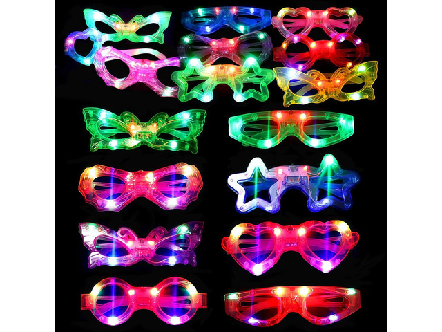 24 Packs LED Glasses for kids Glow in the dark Party Supplies,6 LED 6 Shapes Light up Party Glasses Flashing Glow Party Favor Toys Bulk for Kids...
