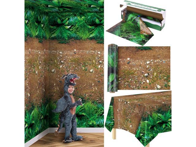Kochorie 100 Ft x 54 Inch Forest Path Plastic Tablecloth Roll Safari Dinosaur Jungle Table Cover with Cutter Box for Birthday Baby Shower Party.