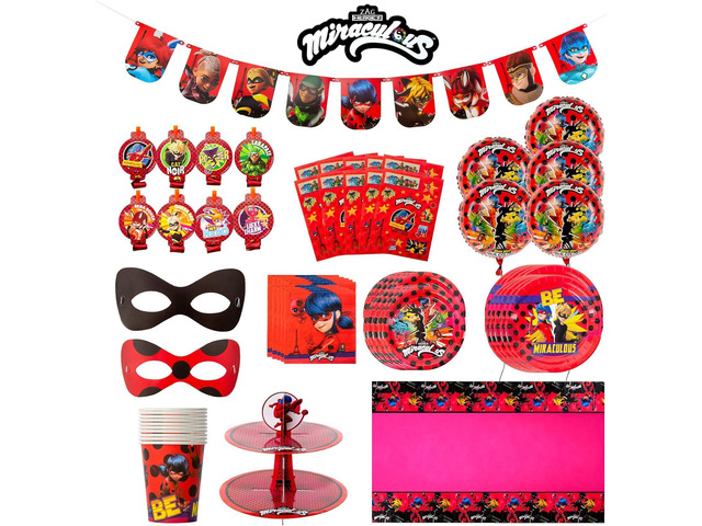 Miraculous Ladybug Party in a Box Kit - Celebration, Birthday Party, Toddlers 100 Plus Pieces - Cat Noir - Party Supplies - Officially Licensed...