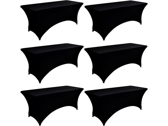 6-Pack 6ft Black Spandex Table Covers for Rectangle Standard Folding Tables - Wrinkle Resistant Stretch Tablecloths - Ultimate Fitted Table...