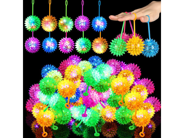 Sotiff 100 Pcs Light up Ball Spiky LED Bouncy Ball Flashing Squeaky Multicolor Puffer Toy Rubber Sensory Toy Carnival Prizes Bulk Party Favors for...