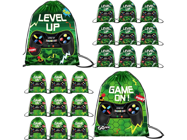 Eccliy 20 Pcs Video Game Party Favor Bags Gamer Birthday Party Drawstring Bags for Kids Boys Girls 12 x 10 Inch Gaming Goodie Treat for Game on...