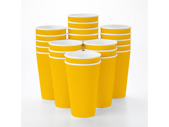 Restaurantware Ripple Wall Coffee Cups 500 Count 16 Ounce Insulated Yellow Paper Cups, Rolled Rim Spill-Resistant Disposable Paper Non-Slip for...