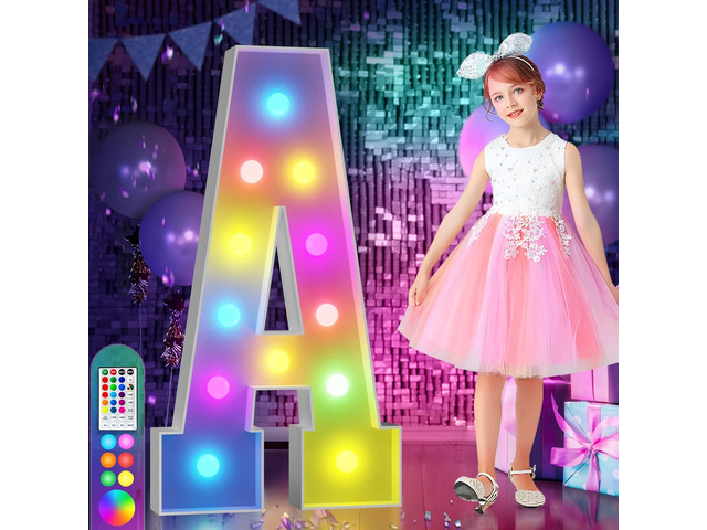 imprsv 4FT Colorful Marquee Letters A, 18 Colors Large Light up Letters Alphabet Sign with Remote, Large Marry Me Sign, Birthday Party Decorations...