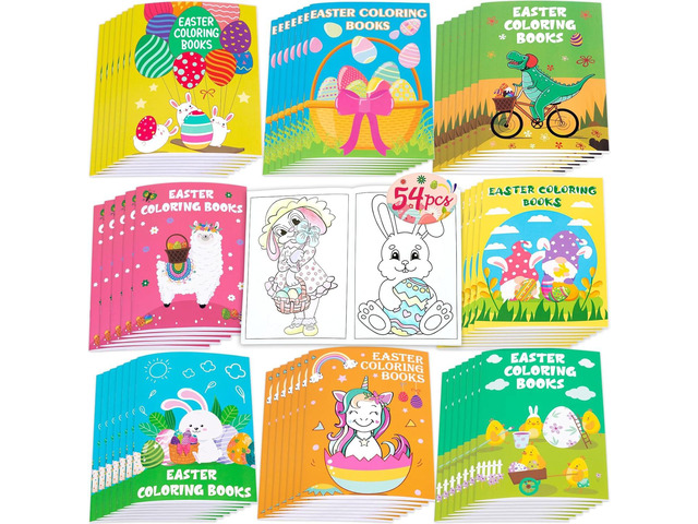 90shine 54PCS Easter Coloring Books for Kids-Egg Basket Stuffer Gifts Party Favors Class Activity Supplies Decorations