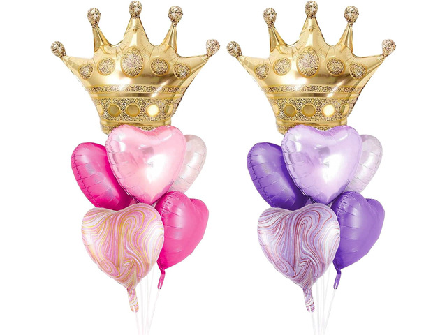 Crown Princess Balloons Pink Purple And Gold Set Of 2 Foil Helium Mylar Balloons,For Unicorn Princess Birthday Party Decorations Baby Shower Supplies