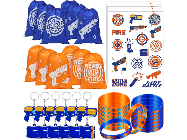 Sureio Dart Battle Party Supplies Include Wars Party Goody Treat Bags Dart Silicone Rubber Bracelet Wristbands Keychain Temporary Tattoos for...