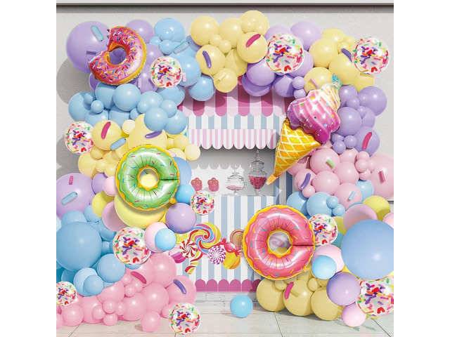 Pastel Donut Balloon Arch Garland Kit,520PCS Ice Cream Foil Balloons Pastel Rainbow Balloon,Tattoo for Donut Grow Up Sweet One First Birthday Baby...