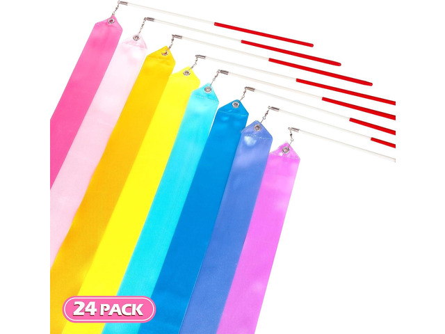 24PCS Pastel Rainbow Gymnastics Dance Ribbons Party Favors Decorations for Kids, Aesthetic Loot Bag Stuffers for Girls Unicorn Princess Carousel...