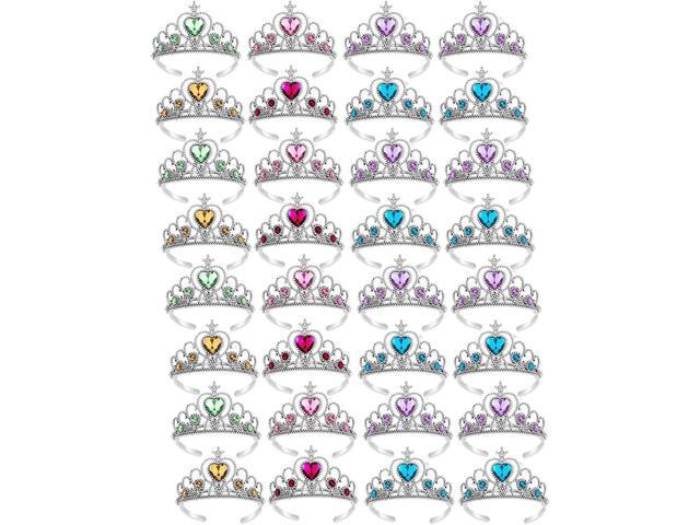 32 Pcs Tiaras Crown Set for Girls, Bulk Princess Dress Up Costume Accessories, Large Group Birthday Party Favors & Goodie Bag Fillers, Plastic.