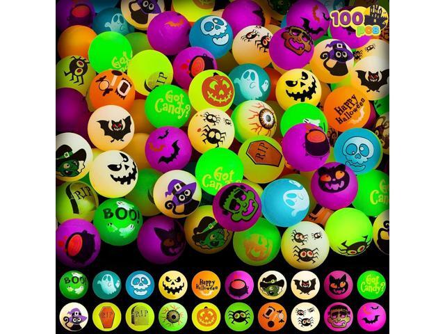 JOYIN 100 PCS Halloween Glow in The Dark Bouncing Balls, 20 Designs Halloween Theme Glowing Bouncy Balls for Halloween Party Supplies, Party.