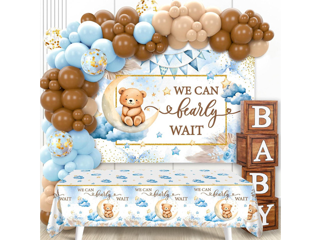 DataMoon We Can Bearly Wait Baby Shower Decorations - Baby Boxes with Letters,Boho Balloons,We Can Bearly Wait Backdrop,Tablecloth for Teddy Bear...