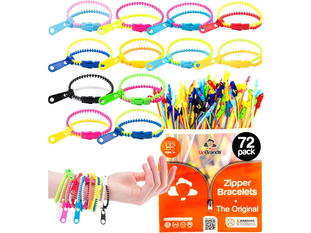 UpBrands 72 Classroom Rewards, Party Favors for Kids, Friendship Zipper Bracelets 7.5 Sensory Bulk Set, Fidget Toys, Easter Basket Stuffers, Kit...