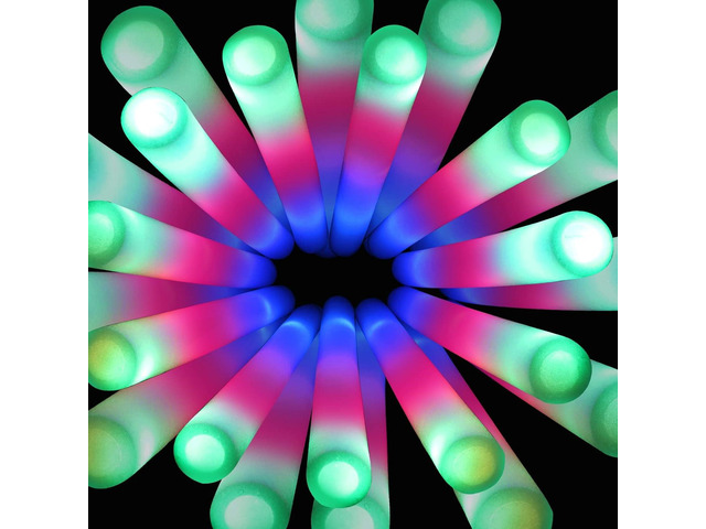 SHQDD 100 Pack LED Glow Sticks for Wedding, Bulk Foam Glow Sticks with 3 Modes Colorful Flashing, Glow Stick Bulk Party Pack for Wedding, Raves,...