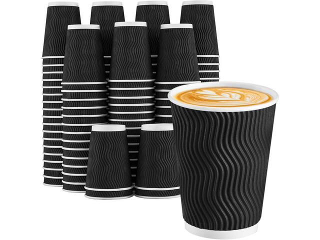 Lamosi Disposable Coffee Cups 12 oz 100 Pack, Paper Coffee Cups 12 oz for Hot Drinks or Cold Beverages, Insulated Corrugated Ripple Wall Cup for...