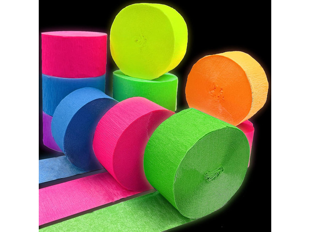600 feet Glow Crepe Paper Streamers UV Glow Party Neon Streamer Decorations Glow in The Dark Black Light Reactive Fluorescent Neon Paper Party...