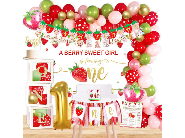 YSHMFEUX Strawberry 1st Birthday Decorations Party Supplies, Strawberry Sweet One Birthday Decor, Berry First Birthday Party Supplies, 1st Birthday...