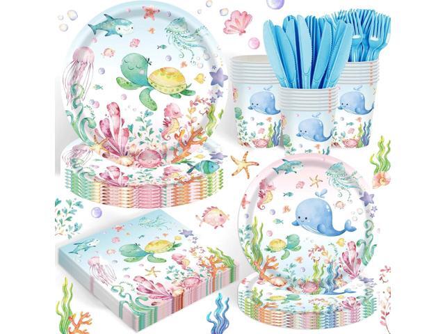 120PCS Under the Sea Party Supplies for Ocean Theme Baby Shower Birthday Party Underwater World Creatures Decorations Ocean Sea Animal Plate Cup...