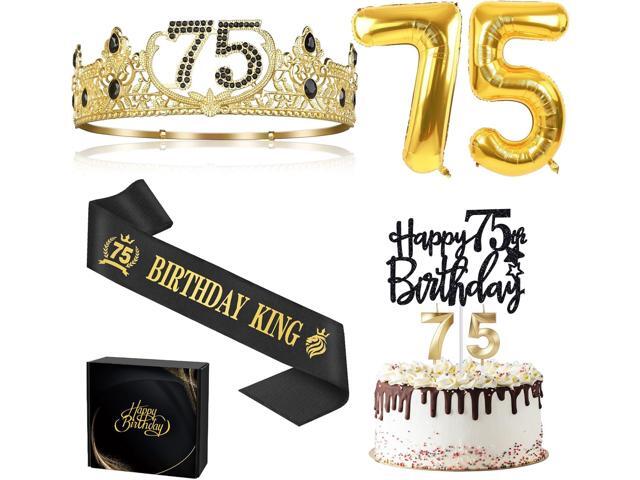 75th Birthday Gifts for Men, 75th Birthday Decorations for Men, Party Decor Supplies Including King Crown & Sash & Balloons & Cake Topper & Candles
