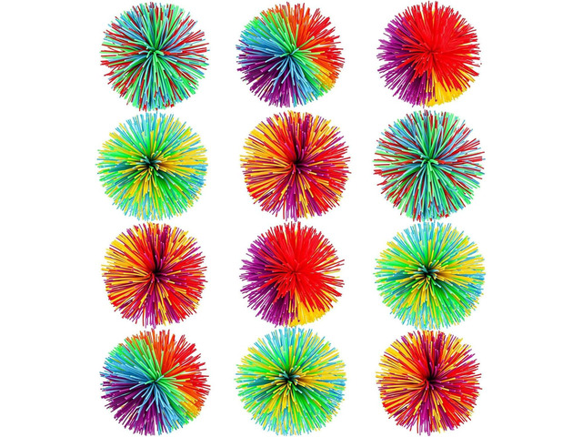 Leinuosen 12 Pieces Stringy Balls Sensory Stringy Ball Soft Rainbow Pom Bouncy Stress Bags Basket Stuffers Fillers Birthday Party Favors, Fidget...