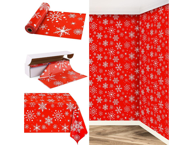 Kochorie 100 Ft x 54 Inch Snowflake Tablecloth Roll with Cutter Box Christmas Themed Snowflake Printed Cut to Size Table Cover Disposable Winter...