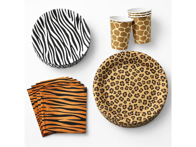 Serves 30 Guest Jungle Safari Zoo Animal Print Birthday Party Supplies Pack 9' Dinner Plates 7' Dessert Plates 12 oz Cups Napkins Zoo Animal Print...