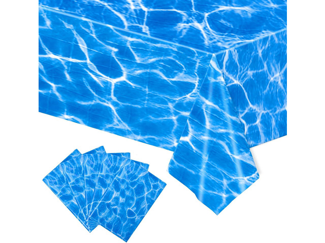 Kesfey 5 Packs Ocean Wave Tablecloth 54 x 108 Inch Water Print Plastic Table Cloth Scratch Resistant Ocean Party Table Covers With Sea Background...