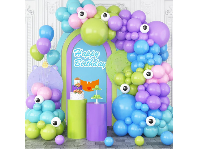 GRESATEK Monster Balloons Arch Garland Kit, Monster Cartoon Inc Balloons Party Decorations, Purple Green Blue Pink Teal Blue Balloons Arch for...
