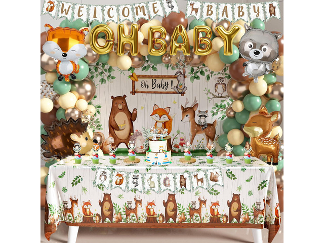 BORAMDO Woodland Animals Baby Shower Decoration Pack Forest Animal Neutral Gender Reveal Party Supplies Woodland Themed Birthday Party Ideas Set...