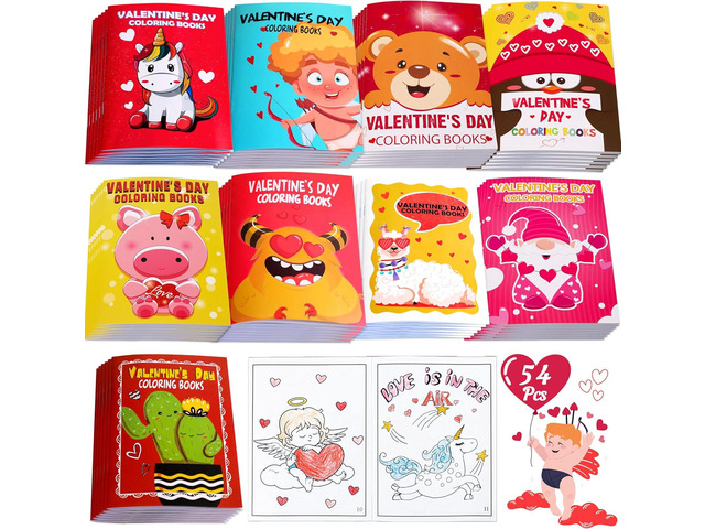 90shine 54PCS Valentine's Day Coloring Books for Kids Bulk - Valentines Classroom School Party Favors Gifts Holiday Class Activity Supplies