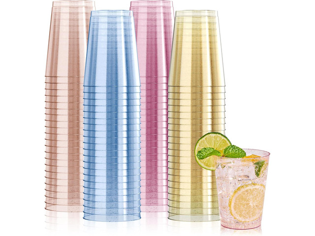 JOLLY CHEF 100 Pack 10 oz Plastic Cups, Disposable Party Cups in Assorted Colors, Plastic Glasses with 4 Colors Suitable for Wedding, Thanksgiving...