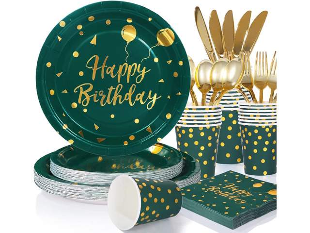 Green Birthday Decorations Party Plates and Napkins Supplies for Emerald Decor - 175PCS