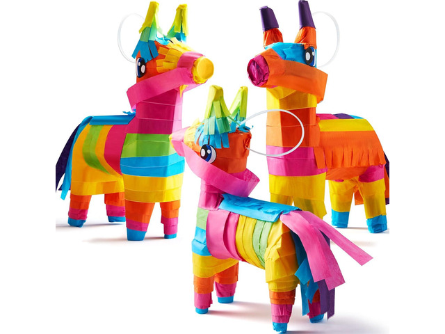 3 pcs Mini Donkey Pinatas 7'x5.5' Cinco De Mayo Rainbow Color for Fun Fiesta Taco Party Supplies, Luau Event Photo Props, Mexican Theme Decoration,...