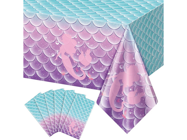 6Pcs Mermaid Birthday Party Tablecloth Decorations,Disposable Plastic Table Cover for Princess Under The Sea Baby Shower Themed Kids Birthday Party...