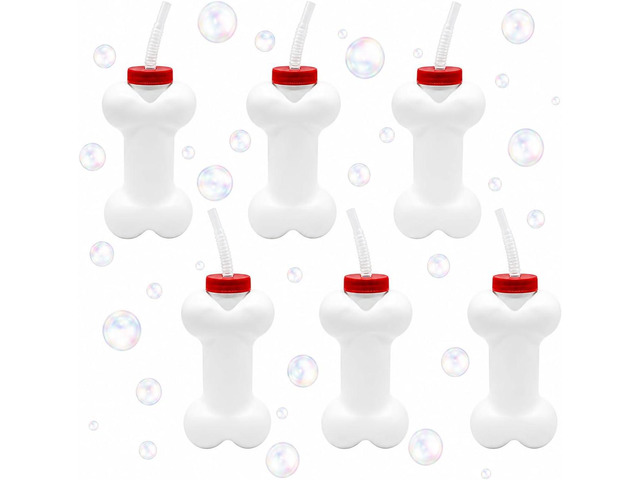 4E's Novelty Dog Bone Cups with Straw (6 Pack) 14 oz - Paw Dog Patrol Party Supplies, Birthday Party Supplies Decorations, Puppy Birthday Party Favors