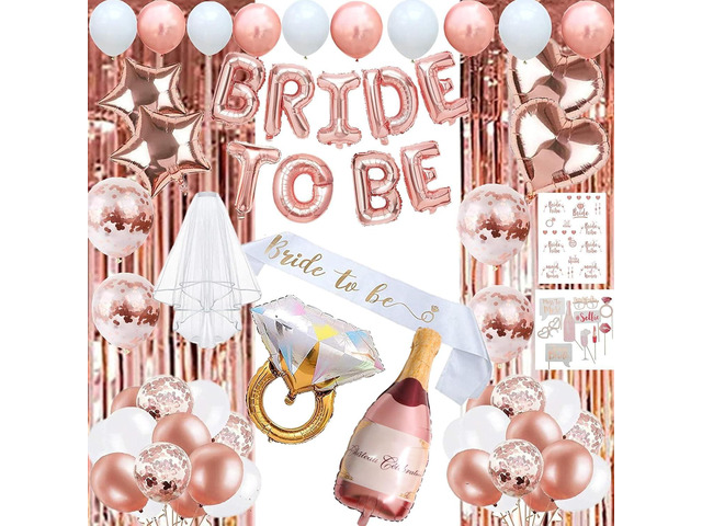 EFAILY Bachelorette Party Decorations - Rose Gold Bridal Shower Party Decor and Supplies Kit Bride To Be Sash, Veil, Temporary Tattoos, Confetti...