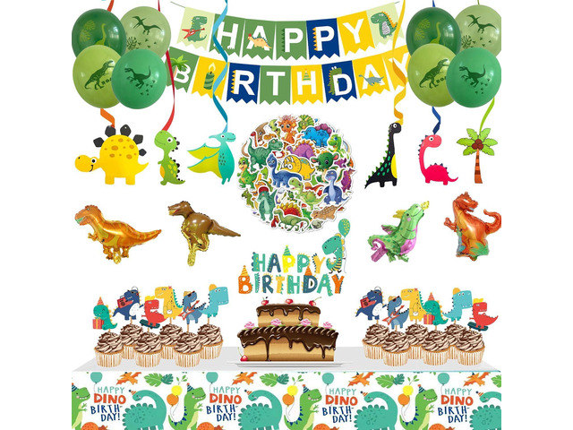 Dinosaur Birthday Decorations, 104 Piece Dinosaur Party Decorations for Boys Dino Birthday Party Supplies Set Include Banner Balloons Cake Toppers...