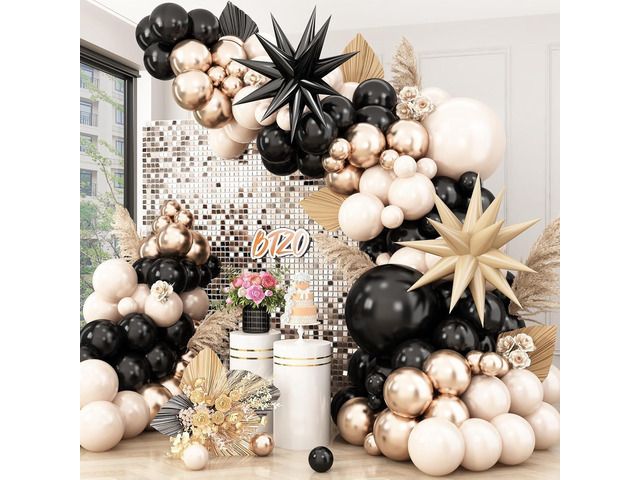 Sand White Black Gold Balloon Arch Kit,Balloon Garland with Star Foil Balloons Metallic Champagne Gold Balloons for Birthday Baby Showers Boho...