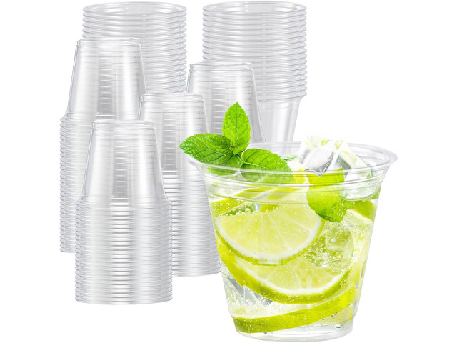 Lamosi 100 Pack 9 oz Clear Plastic Cups, Disposable Cups Wine Cocktail Punch, Sturdy & Food Safe Plastic Cup for Party & Wedding