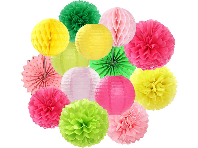 Hawaiian-Summer Beach Pool Party-Decorations Streamers - 14pcs Tropical Jungle Aloha Birthday Supplies Paper Lanterns Fan,Tissue Pom Poms,Baby...