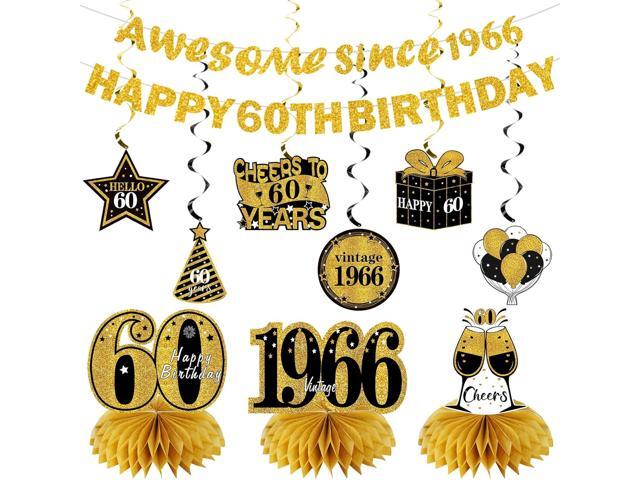 Kuxriox 11Pcs 60th Birthday Decorations Kit for Men Women, Black Gold Happy 60th Birthday Banner, Awesome Since 1966 Centerpieces Swirls Party...